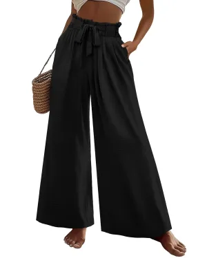 Ficerd Women's Wide Leg Pants Palazzo High Waisted Flowy Loose Casual 2025 Summer Beach Boho Baggy Trousers with Pockets