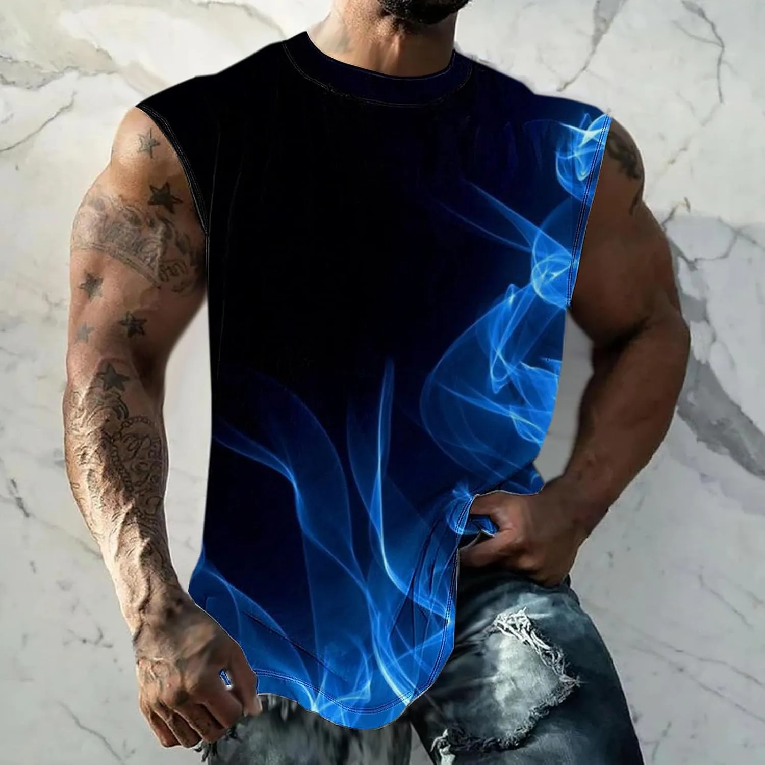 Finelylove Mens Tank Top Big and Tall Round Neck Sleeveless Summer Tank Tops Workout Tank Tops Casual Graphic Tees