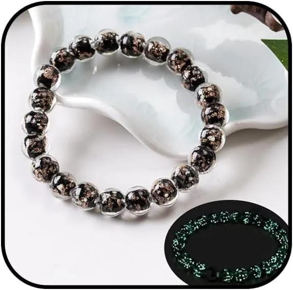 Firefly Glass Bead Bracelet for Women Glow in the Dark Stretch Bracelet Luminous Solar System Bracelet Colorful Healing Crystal Bracelet Anti Anxeity Bracelet Energy Mermaid Jewelry
