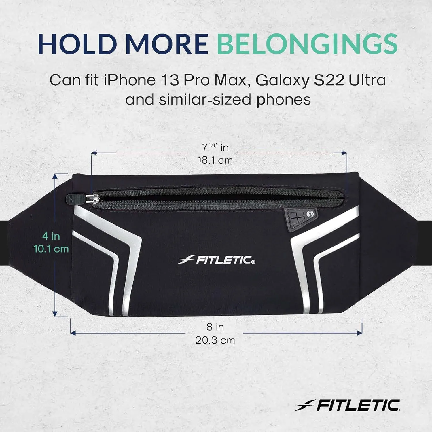 Fitletic Modern Sports Running Belt For Men & Women  Water Resistant Pouch - Fits All Smart Phones- Lightweight, Low Profile Design Lycra Coated With Inner Card Organizer Pocket