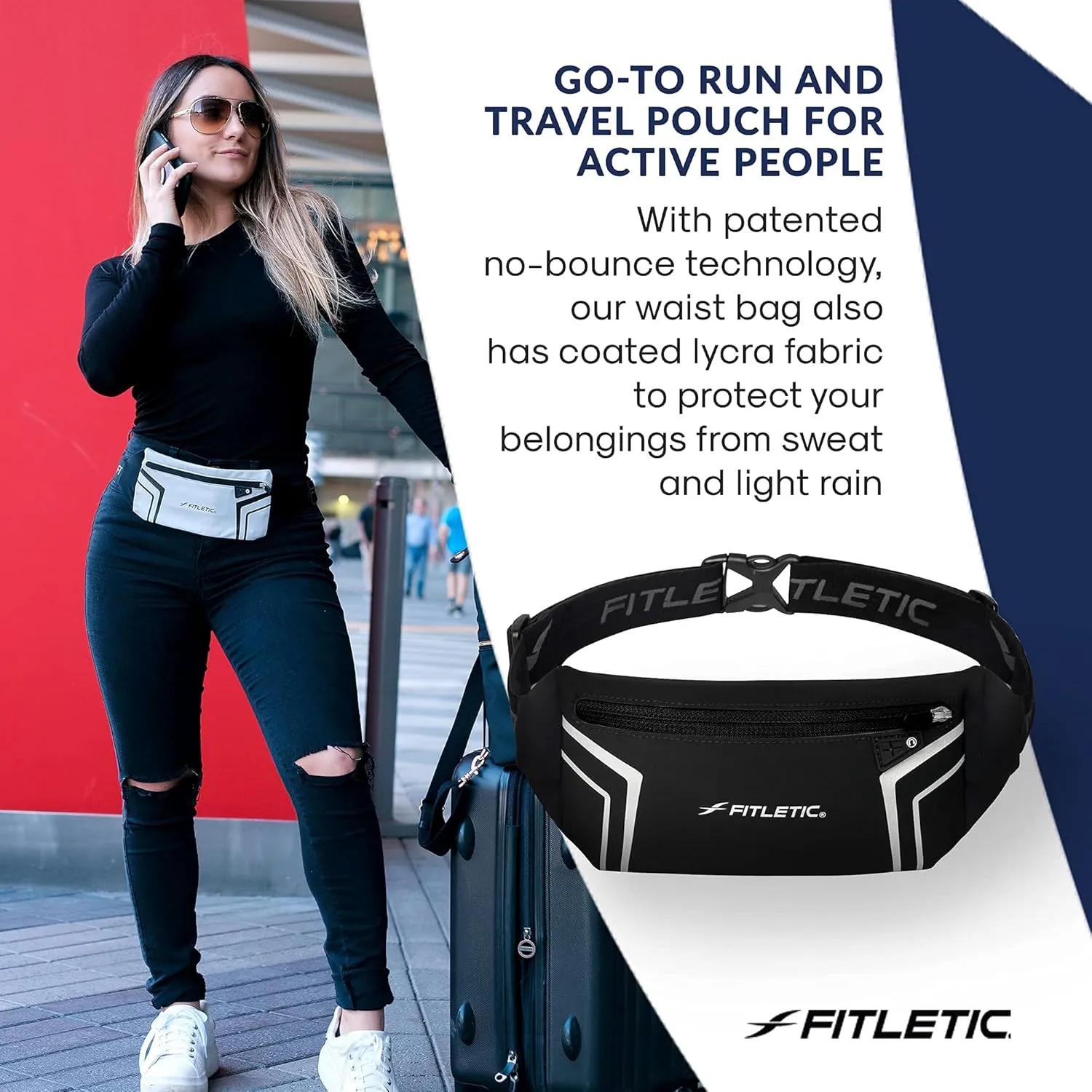 Fitletic Modern Sports Running Belt For Men & Women  Water Resistant Pouch - Fits All Smart Phones- Lightweight, Low Profile Design Lycra Coated With Inner Card Organizer Pocket