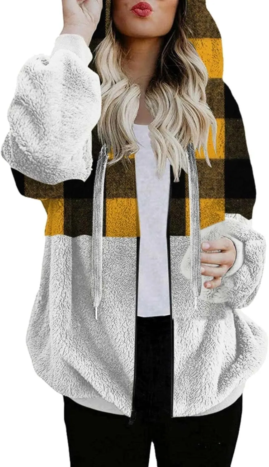 Flannels for Women 2024 Winter Warm Fuzzy Plaid Shirt Jackets Plus Size Button Casual Button Down Loose Trendy