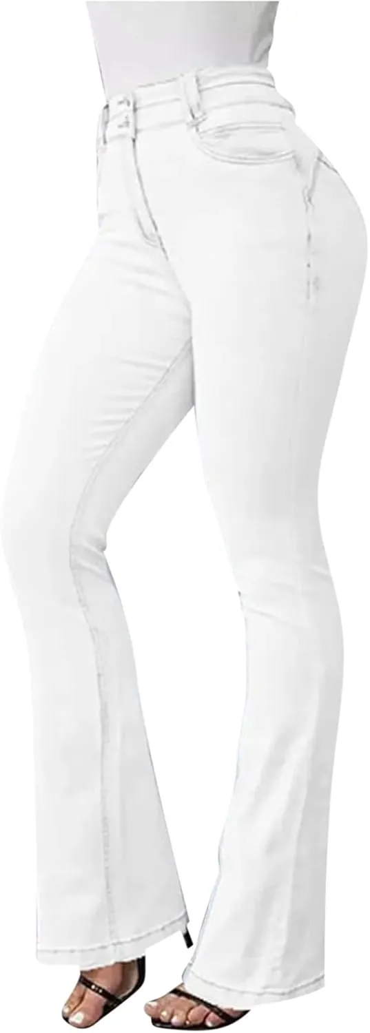 Flare Jeans for Women High Waist Stretch Bell Bottom Denim Leggings Slim Fit Straight Leg Trouser Fashion Casual Pant