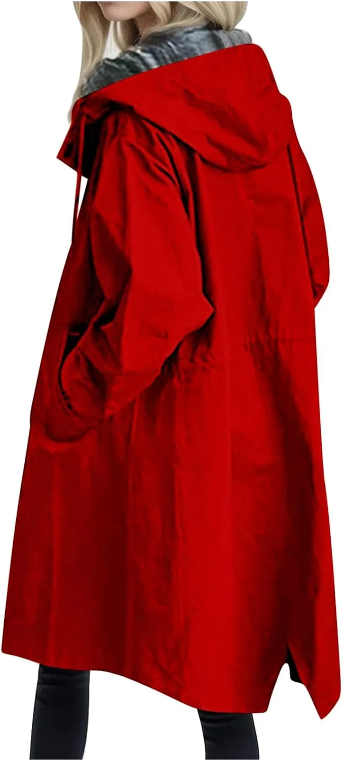Fleece Jackets for Women Casual Fall Zip Up Light Coat Warm Mid Length Soft Cardigans Oversized Baggy Biker Coat Cozy