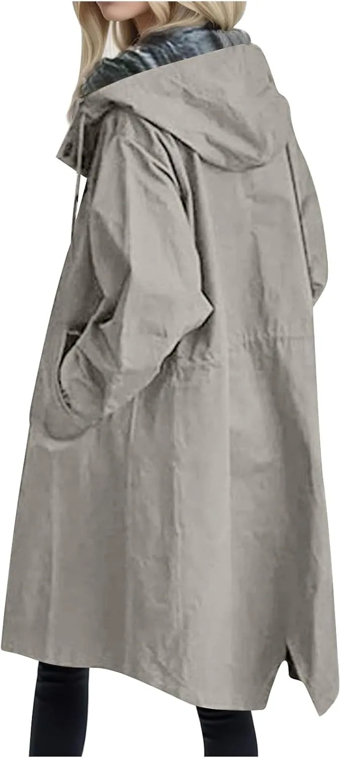 Fleece Jackets for Women Casual Fall Zip Up Light Coat Warm Mid Length Soft Cardigans Oversized Baggy Biker Coat Cozy