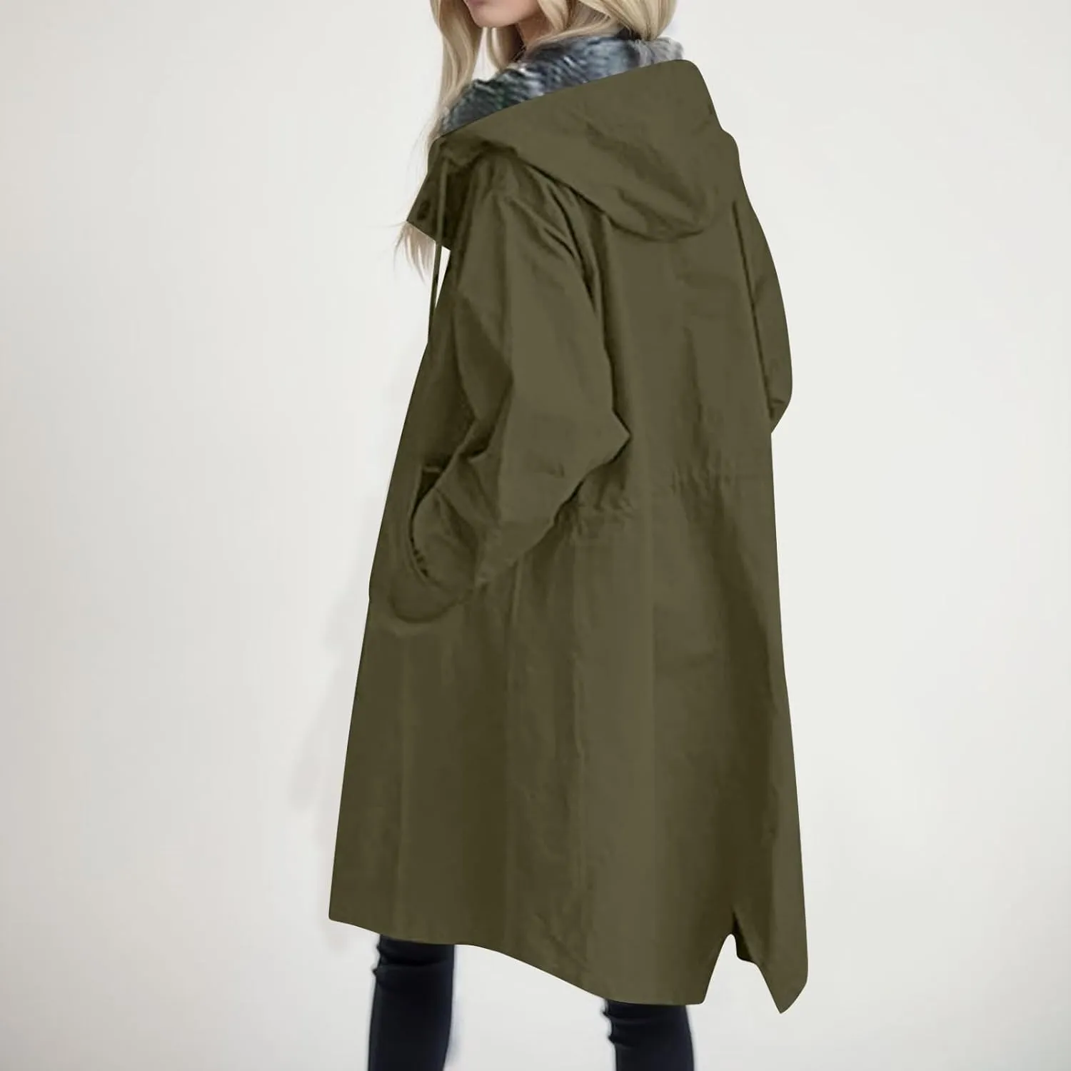 Fleece Jackets for Women Casual Fall Zip Up Light Coat Warm Mid Length Soft Cardigans Oversized Baggy Biker Coat Cozy