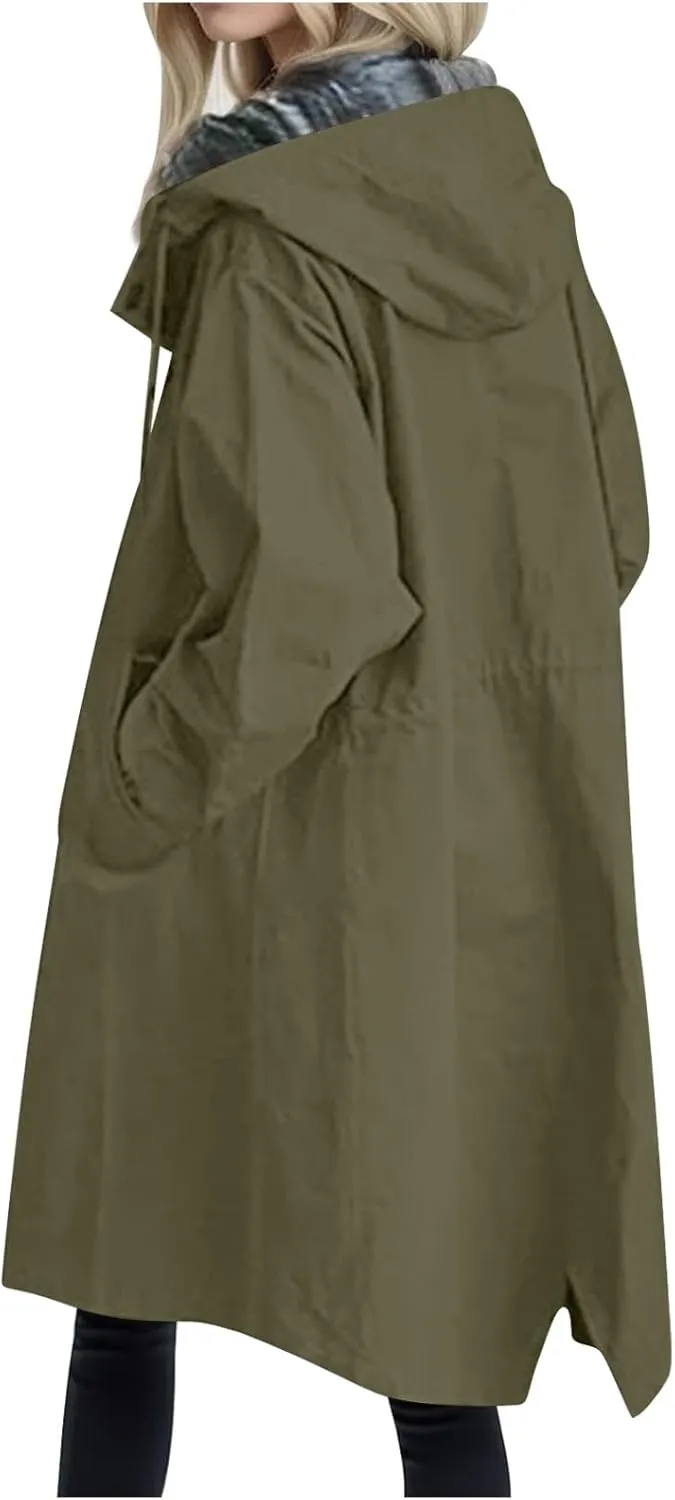 Fleece Jackets for Women Casual Fall Zip Up Light Coat Warm Mid Length Soft Cardigans Oversized Baggy Biker Coat Cozy