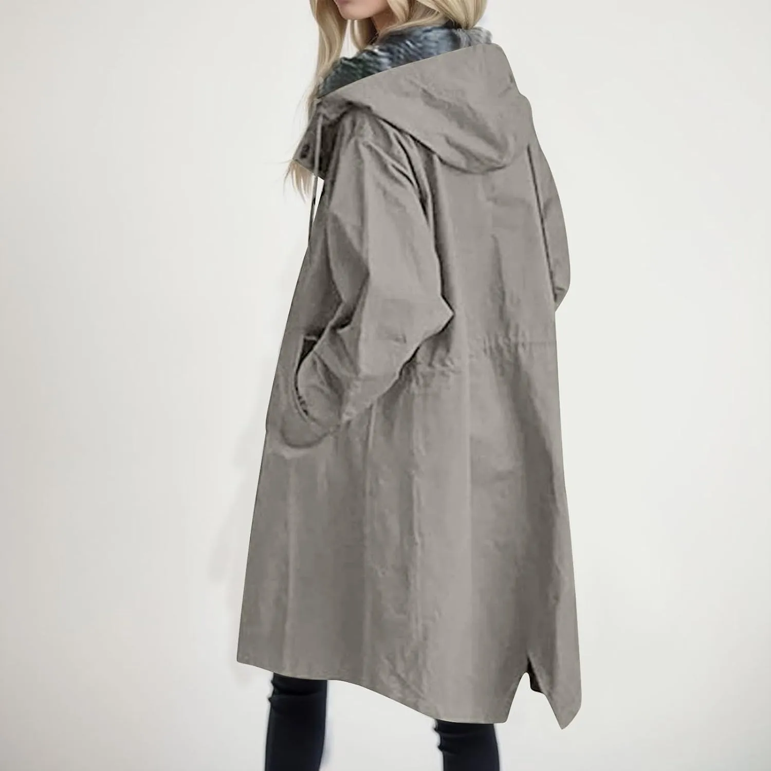 Fleece Jackets for Women Casual Fall Zip Up Light Coat Warm Mid Length Soft Cardigans Oversized Baggy Biker Coat Cozy