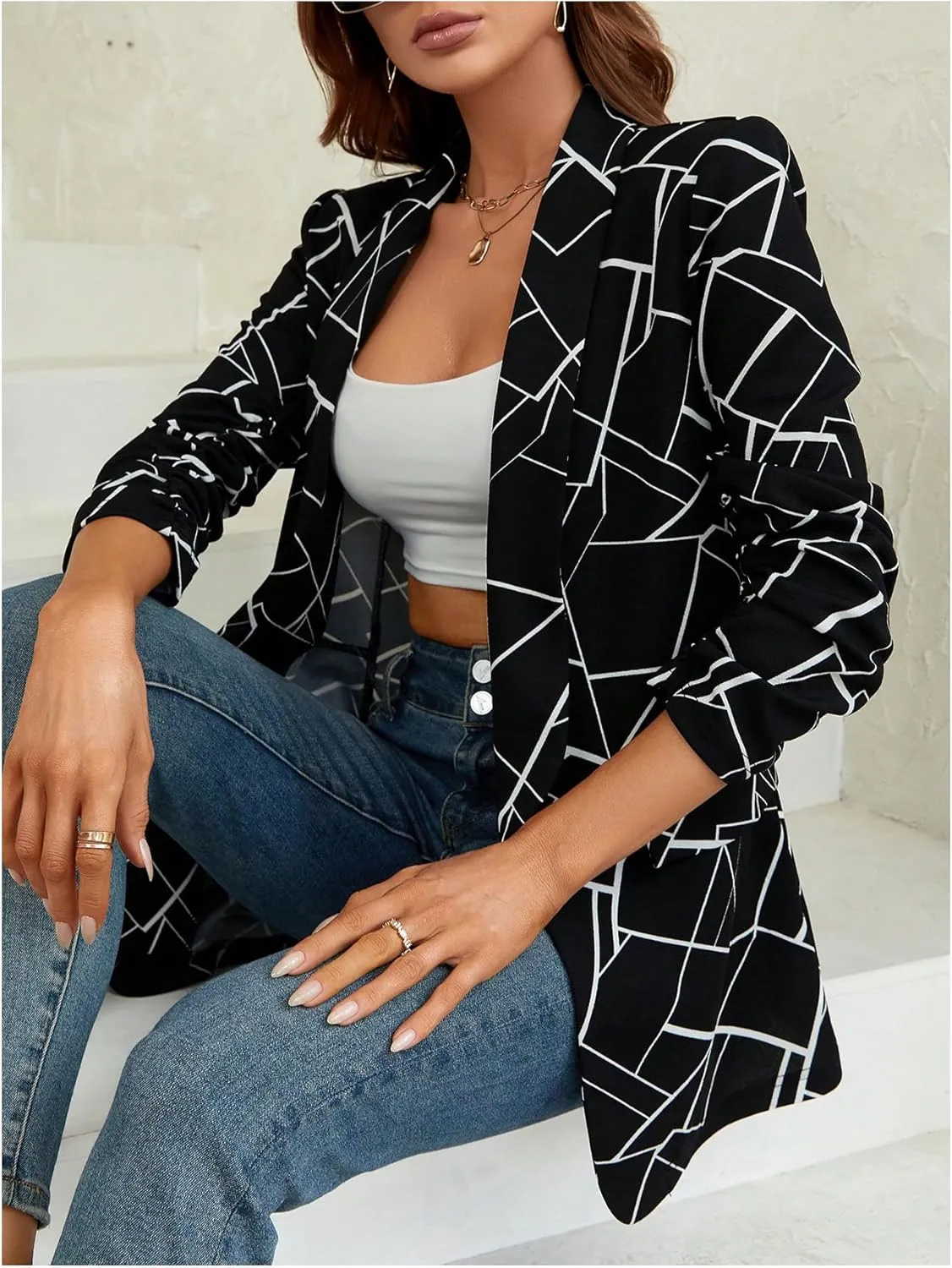 Floerns Women's Casual Long Sleeve Graphic Colorful Blazer Work Suit Jackets
