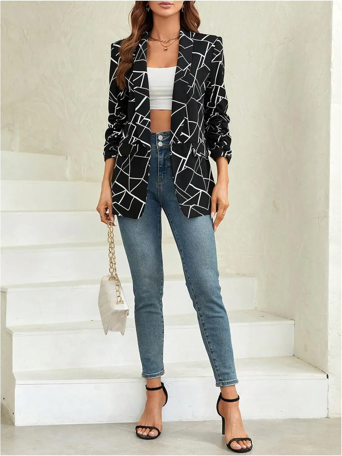 Floerns Women's Casual Long Sleeve Graphic Colorful Blazer Work Suit Jackets
