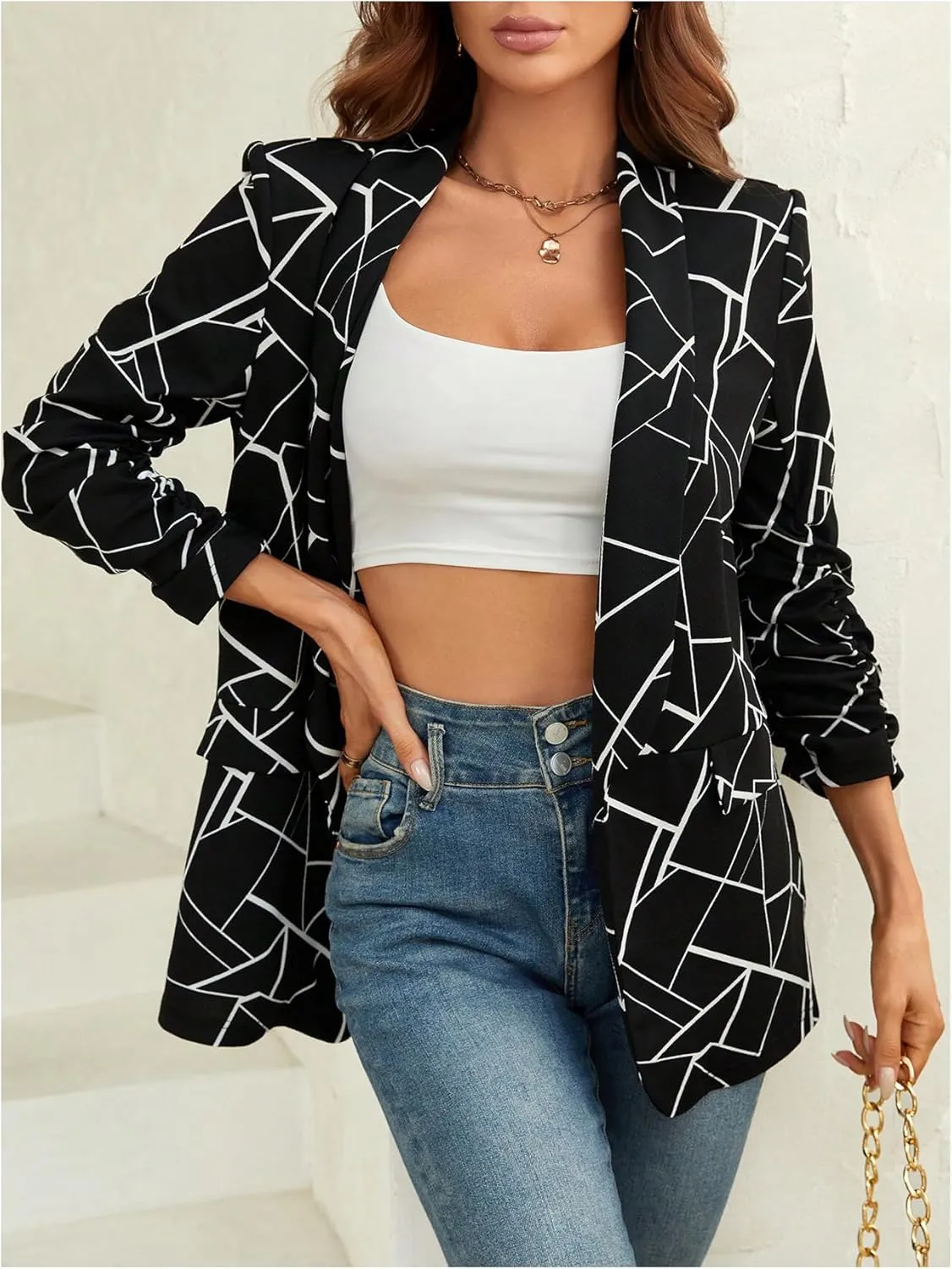 Floerns Women's Casual Long Sleeve Graphic Colorful Blazer Work Suit Jackets