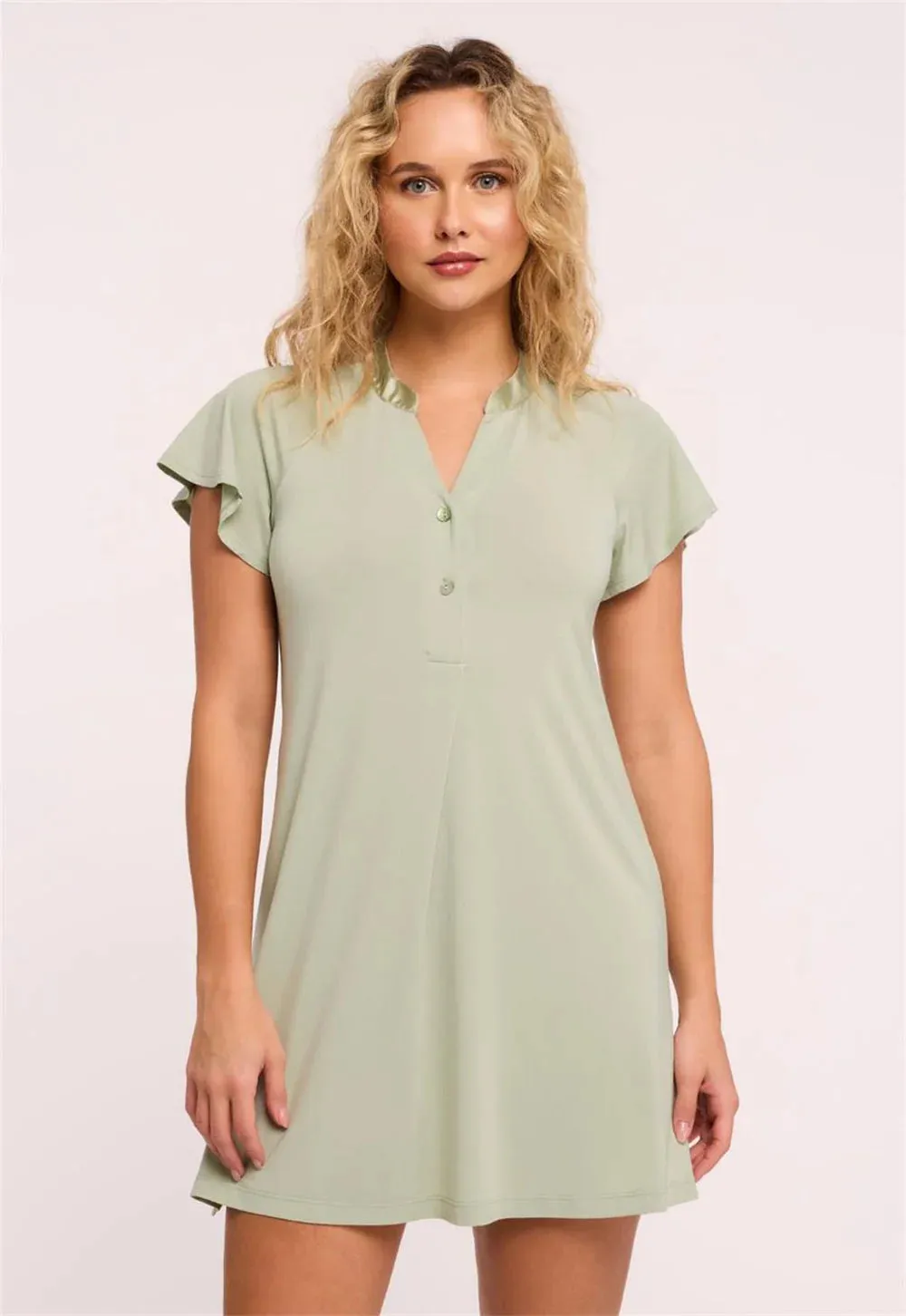 Fluttered Sleeve Nightshirt in Fern