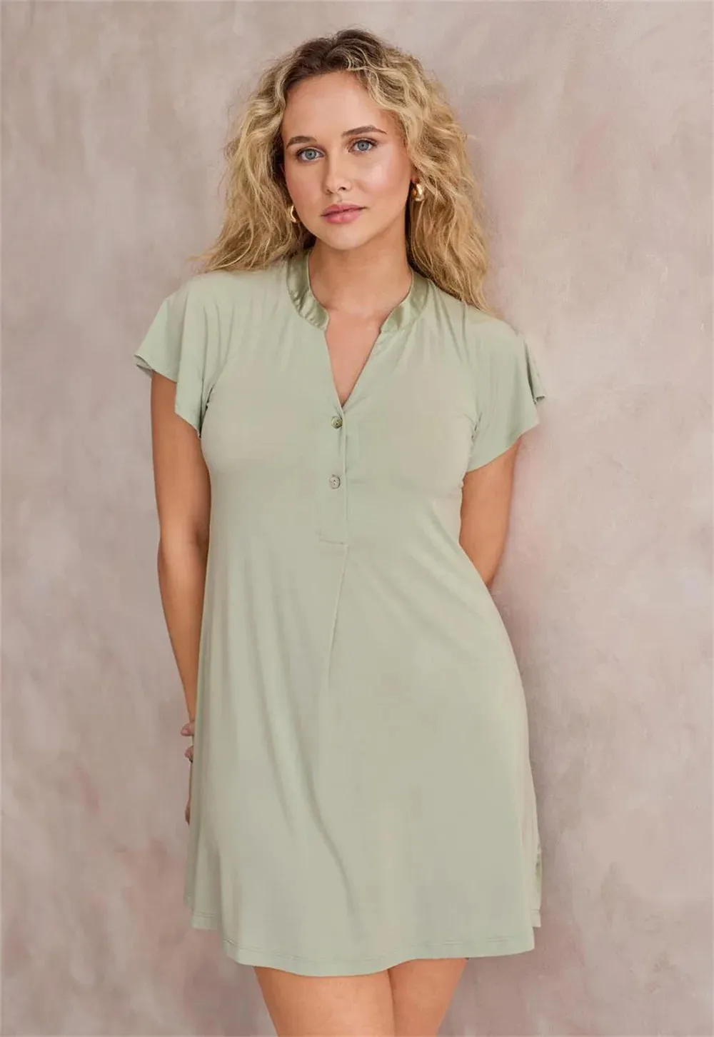 Fluttered Sleeve Nightshirt in Fern