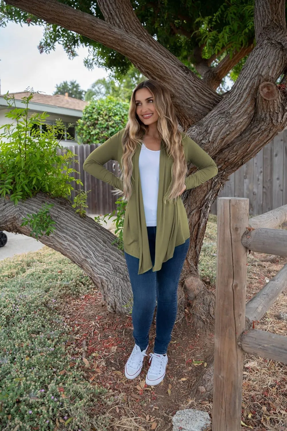 Free to Live 3 Pack Long Sleeve Cardigan for Women Open Front Dressy Casual Fall Draped Lightweight Sweaters Cover Up Shrugs
