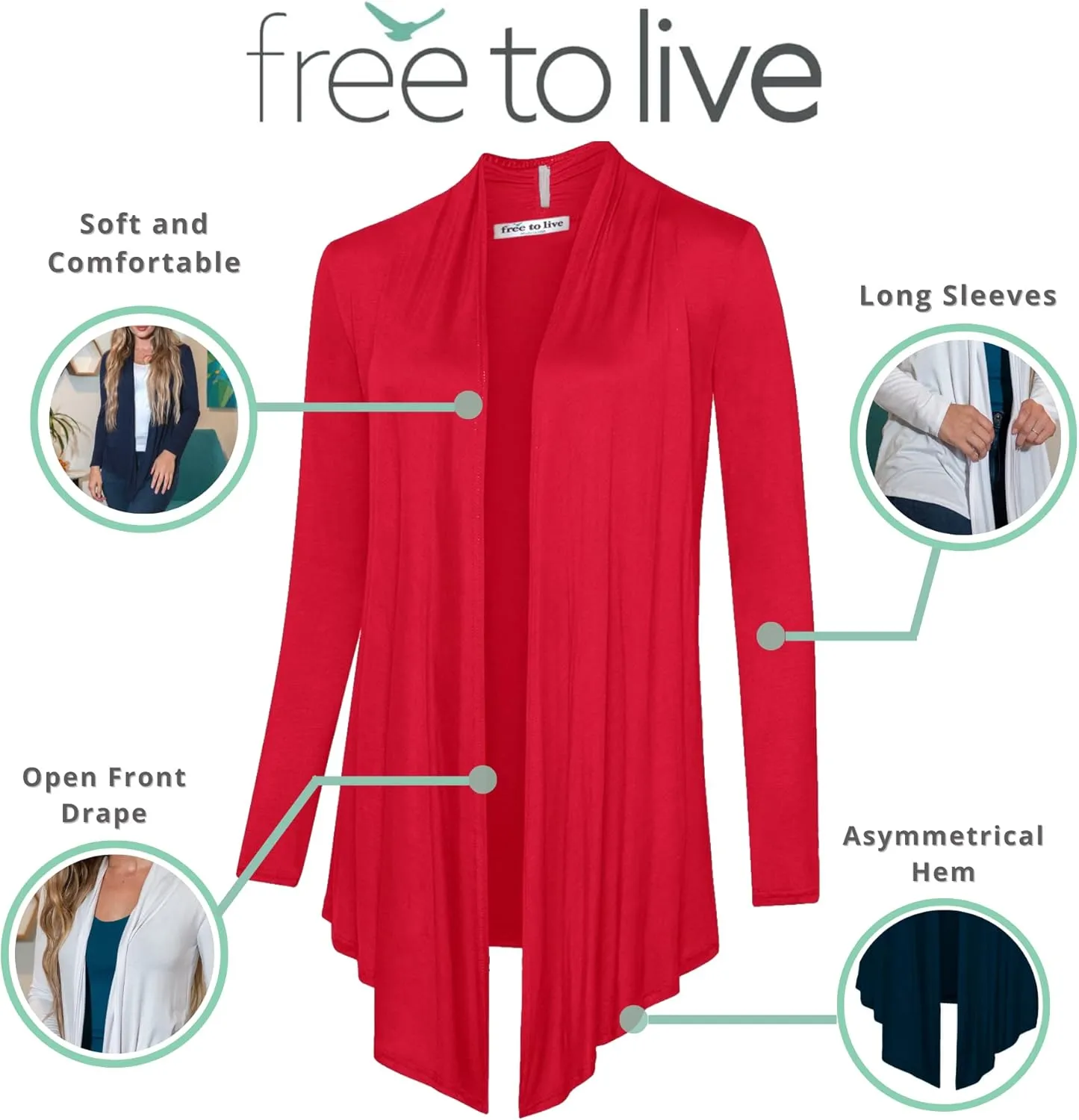 Free to Live 3 Pack Long Sleeve Cardigan for Women Open Front Dressy Casual Fall Draped Lightweight Sweaters Cover Up Shrugs