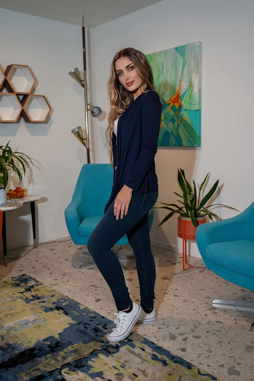 Free to Live 3 Pack Long Sleeve Cardigan for Women Open Front Dressy Casual Fall Draped Lightweight Sweaters Cover Up Shrugs