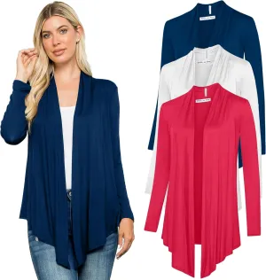 Free to Live 3 Pack Long Sleeve Cardigan for Women Open Front Dressy Casual Fall Draped Lightweight Sweaters Cover Up Shrugs
