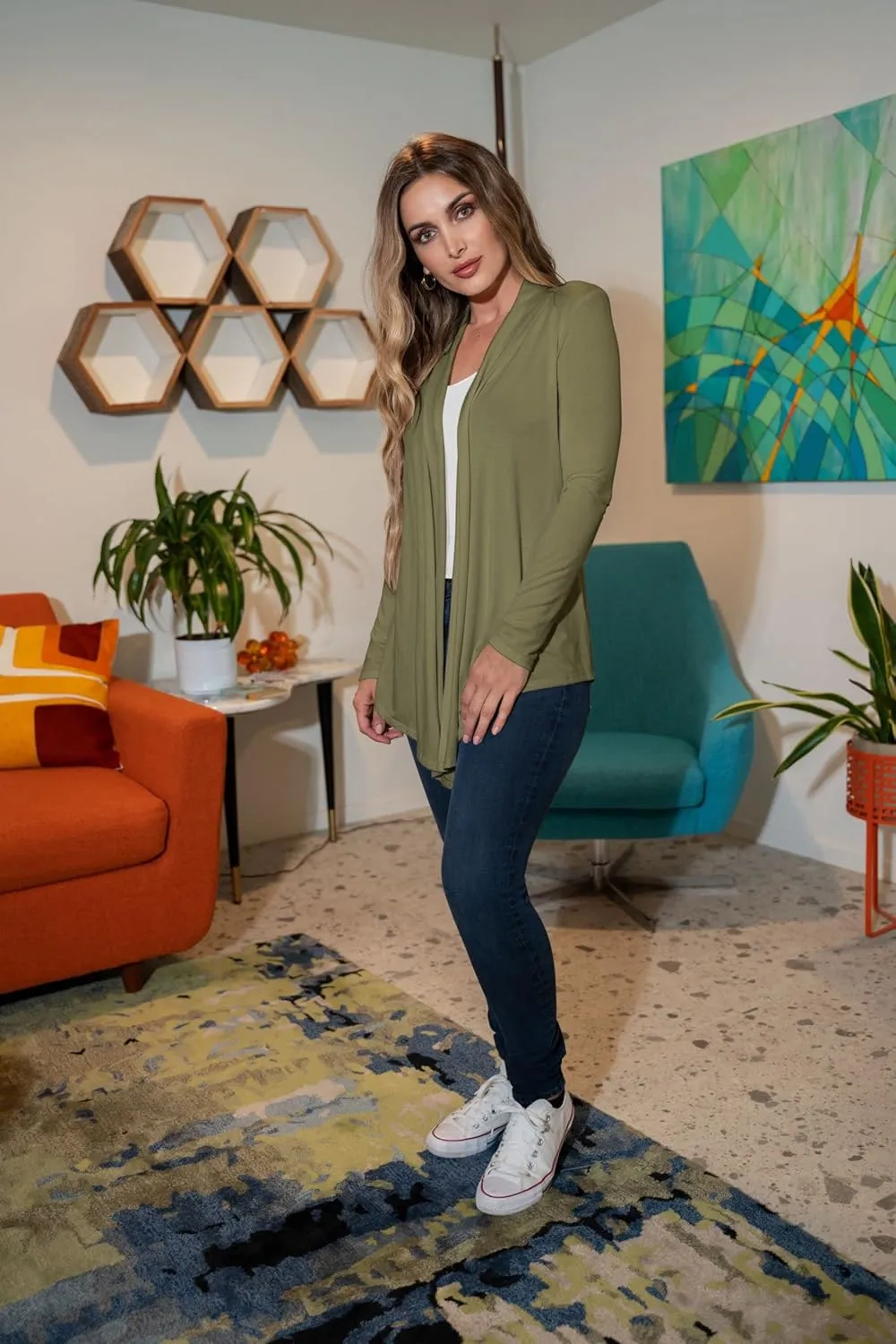 Free to Live 3 Pack Long Sleeve Cardigan for Women Open Front Dressy Casual Fall Draped Lightweight Sweaters Cover Up Shrugs
