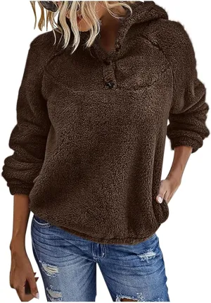 Fuzzy Fleece Hoodie for Women Oversized Sherpa Pullover Sweatshirt Thermal Sweater Winter Outerwear Fluffy Teddy Coat