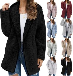 Fuzzy Fleece Jacket Women Full Zip Up Hooded Winter Coats Sherpa Lined Fluffy Hoodie Oversized Faux Fur Outerwear