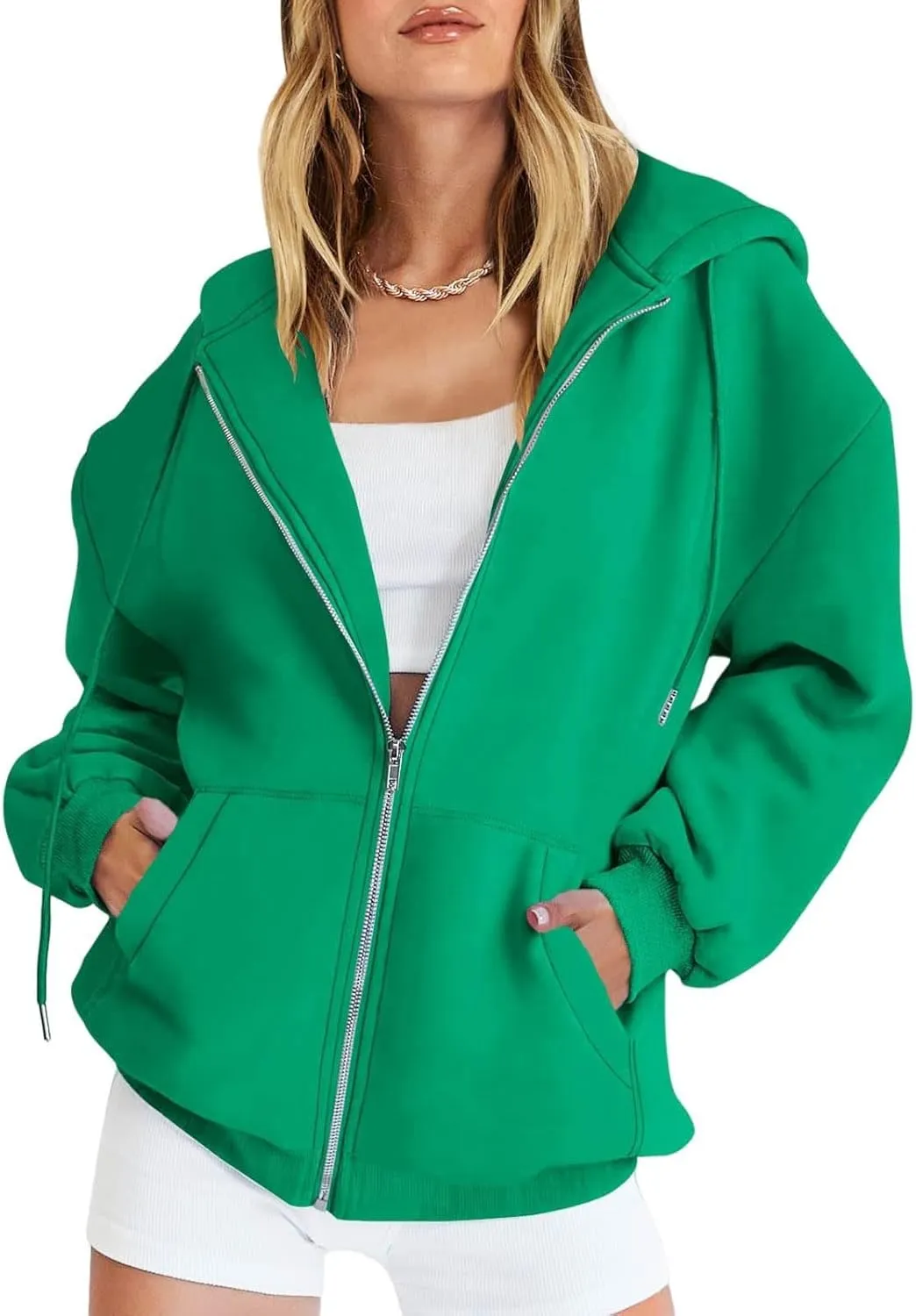 FZVYD Women's Active Zip Up Oversized Hoodie Lightweight Comfortable Long Sleeve Sweatshirt Casual Jacket with Pockets