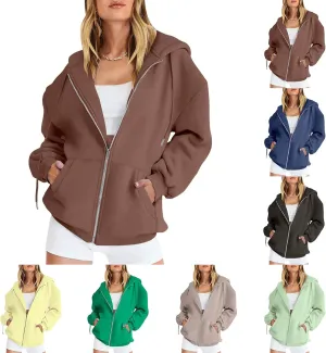 FZVYD Women's Active Zip Up Oversized Hoodie Lightweight Comfortable Long Sleeve Sweatshirt Casual Jacket with Pockets