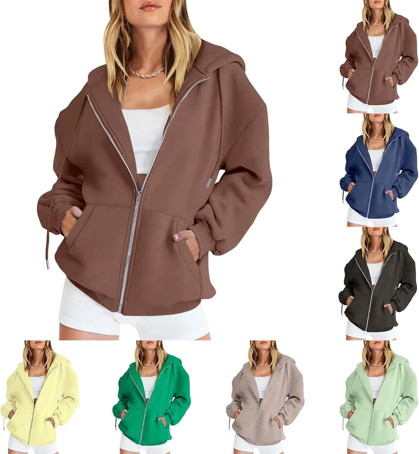 FZVYD Women's Active Zip Up Oversized Hoodie Lightweight Comfortable Long Sleeve Sweatshirt Casual Jacket with Pockets