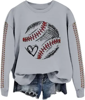 Game Day Sweatshirt Women Crew Neck Football Baseball Mom Shirts Loose Casual Long Sleeve Cute Graphic Pullover Tops