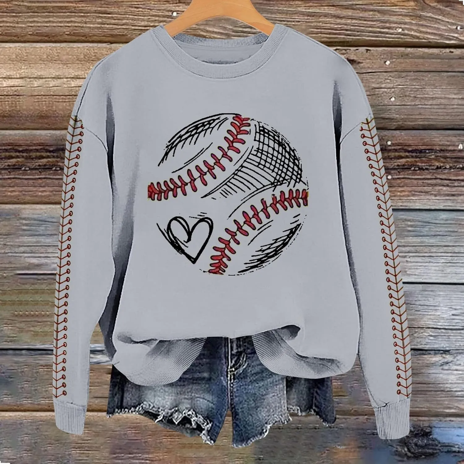Game Day Sweatshirt Women Crew Neck Football Baseball Mom Shirts Loose Casual Long Sleeve Cute Graphic Pullover Tops
