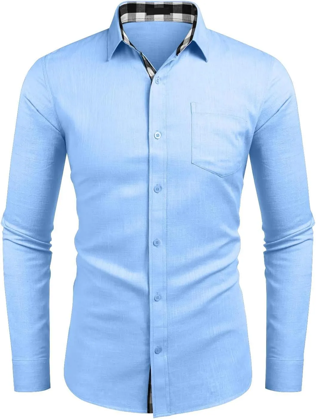 Generic Men Button Down Shirts Long Sleeve Fall Casual Dress Shirt Solid Color Textured Wrinkle-Free Untucked Shirt