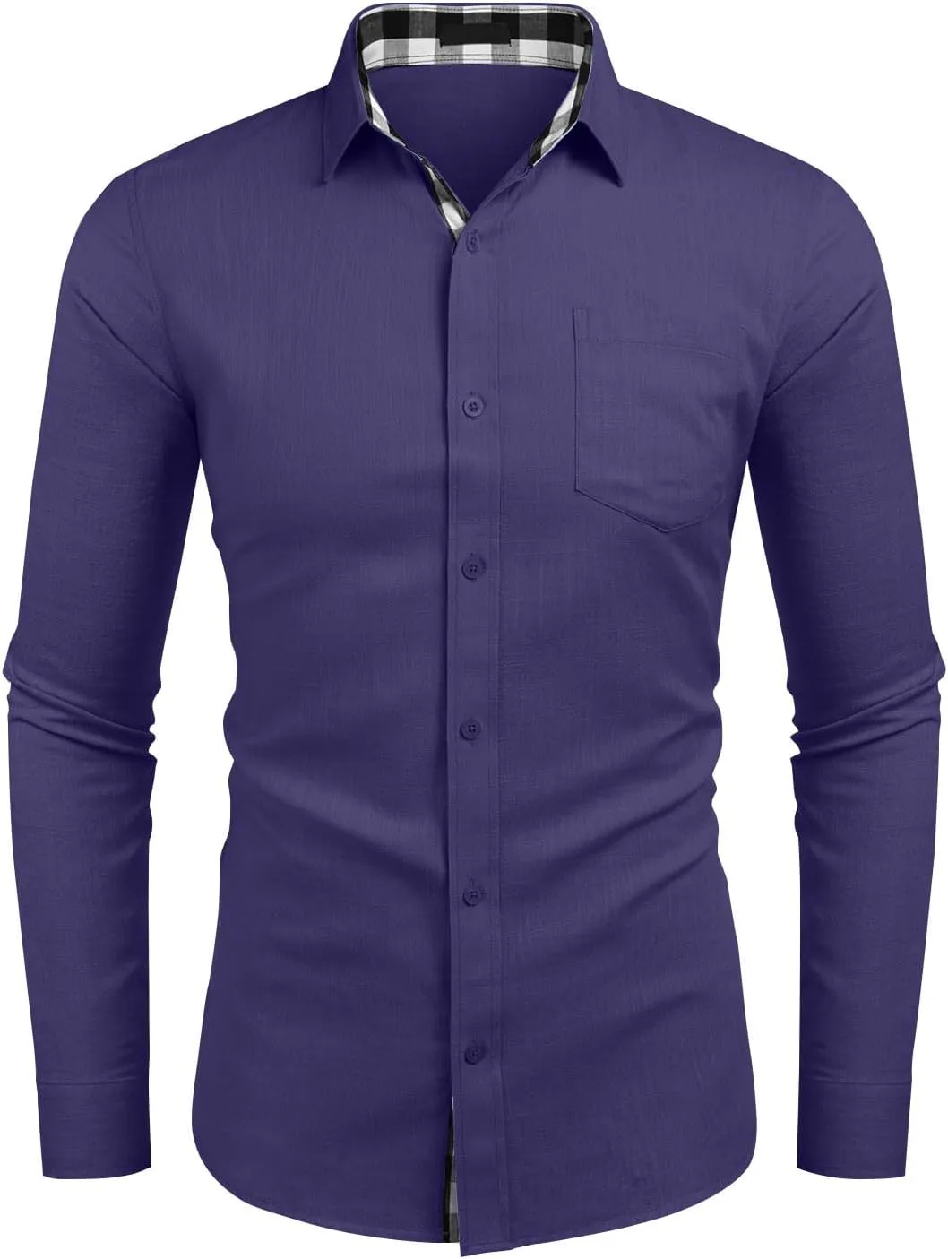 Generic Men Button Down Shirts Long Sleeve Fall Casual Dress Shirt Solid Color Textured Wrinkle-Free Untucked Shirt