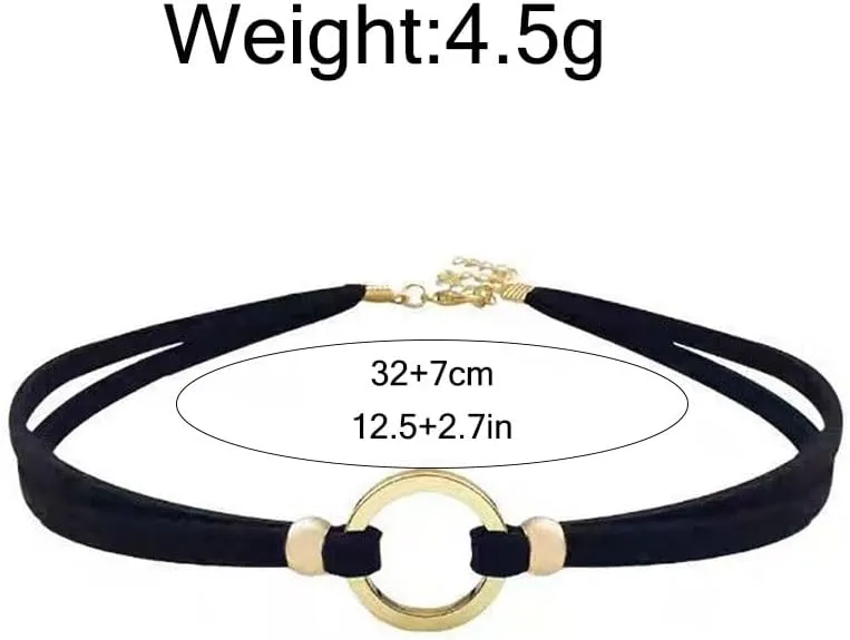 GIGB PBDK Gothic Black Velvet Ribbon Choker Necklaces, Adjustable Layered Gold Circle Charm Choker Necklaces Minimalism Statement Jewelry Gifts for Women