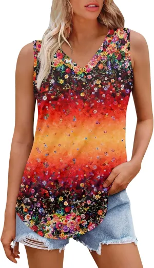 GOFULY Tank Top for Women Dressy V Neck Tops Loose Fit Sleeveless Floral Print Shirts Dressy Casual Summer 2025 Blouses