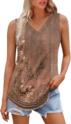 GOFULY Tank Top for Women Dressy V Neck Tops Loose Fit Sleeveless Floral Print Shirts Dressy Casual Summer 2025 Blouses