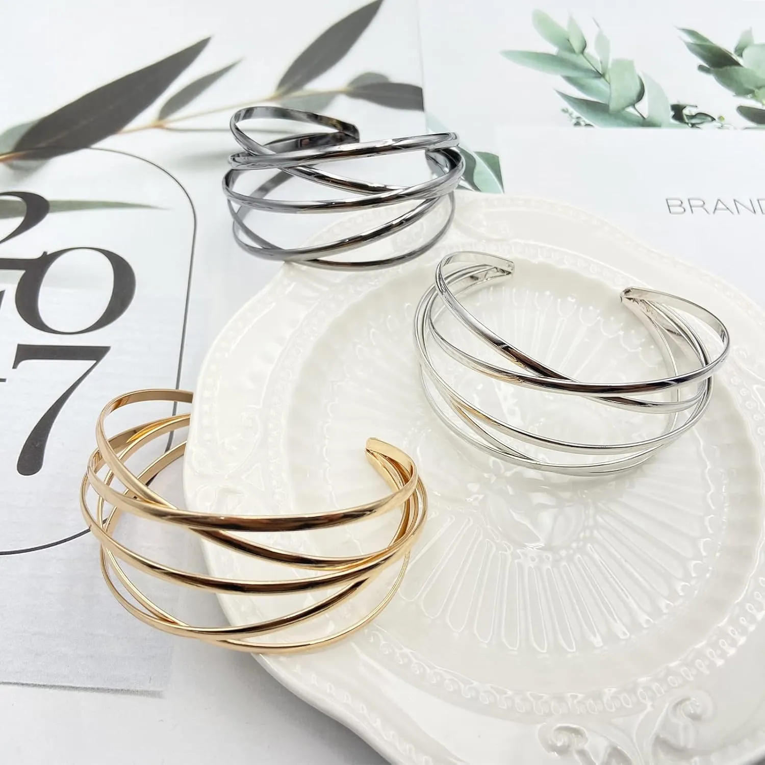 Gold Bangle Bracelets for Women Gold Arm Cuffs Upper Jewelry Bracelets Cuff Multi-layer Bangle Bracelet Adjustable Wide Cuff Bracelet
