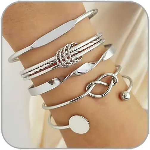 Gold Bangle Bracelets Set For Women 14k Gold/Silver Plated Stackable Layered Knot Bracelets Punk Chunky Cuff Bracelet Fashionable Charming Paperclip Chain Bracelet for Women