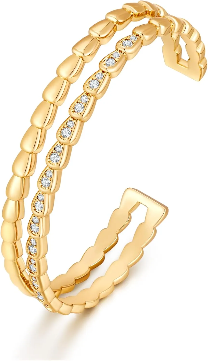 Gold Cuff Bangle Bracelets for Women 14K Gold Plated Adjustable Open Cuff Bracelet Love Heart Cubic Zirconia Bangle Wedding Birthday Trendy Jewelry