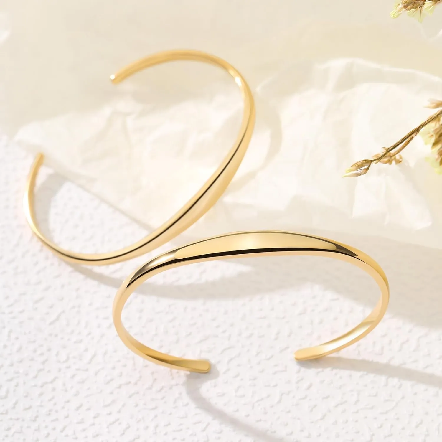 Gold Cuff Bracelets Stackable Plain Dome Adjustable Open Bracelets for Women Classic Dainty Cute Oval Lightweight Polished Bracelet Gold and Silver