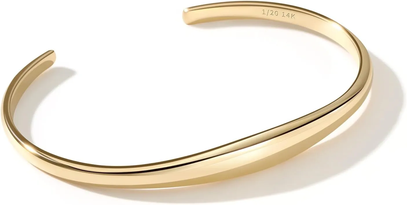 Gold Cuff Bracelets Stackable Plain Dome Adjustable Open Bracelets for Women Classic Dainty Cute Oval Lightweight Polished Bracelet Gold and Silver