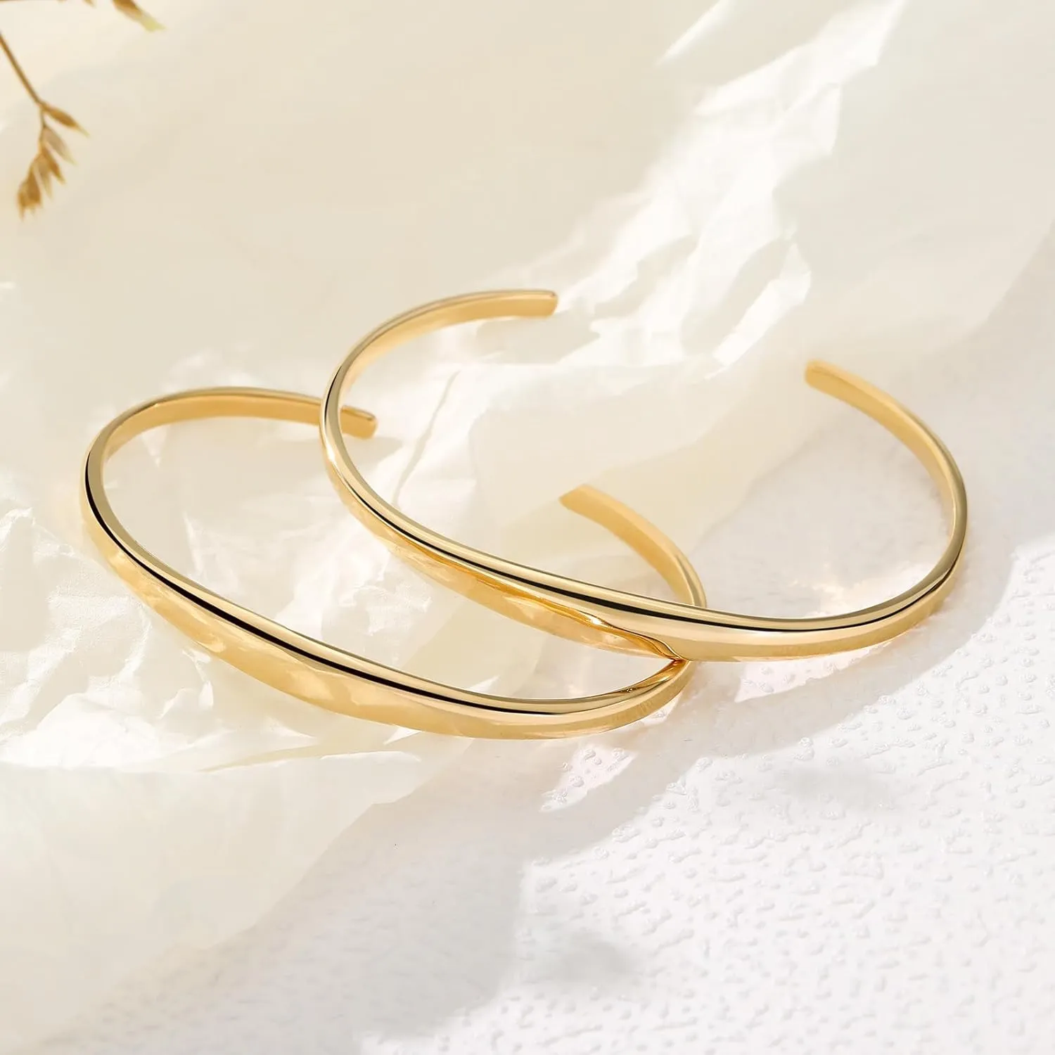 Gold Cuff Bracelets Stackable Plain Dome Adjustable Open Bracelets for Women Classic Dainty Cute Oval Lightweight Polished Bracelet Gold and Silver