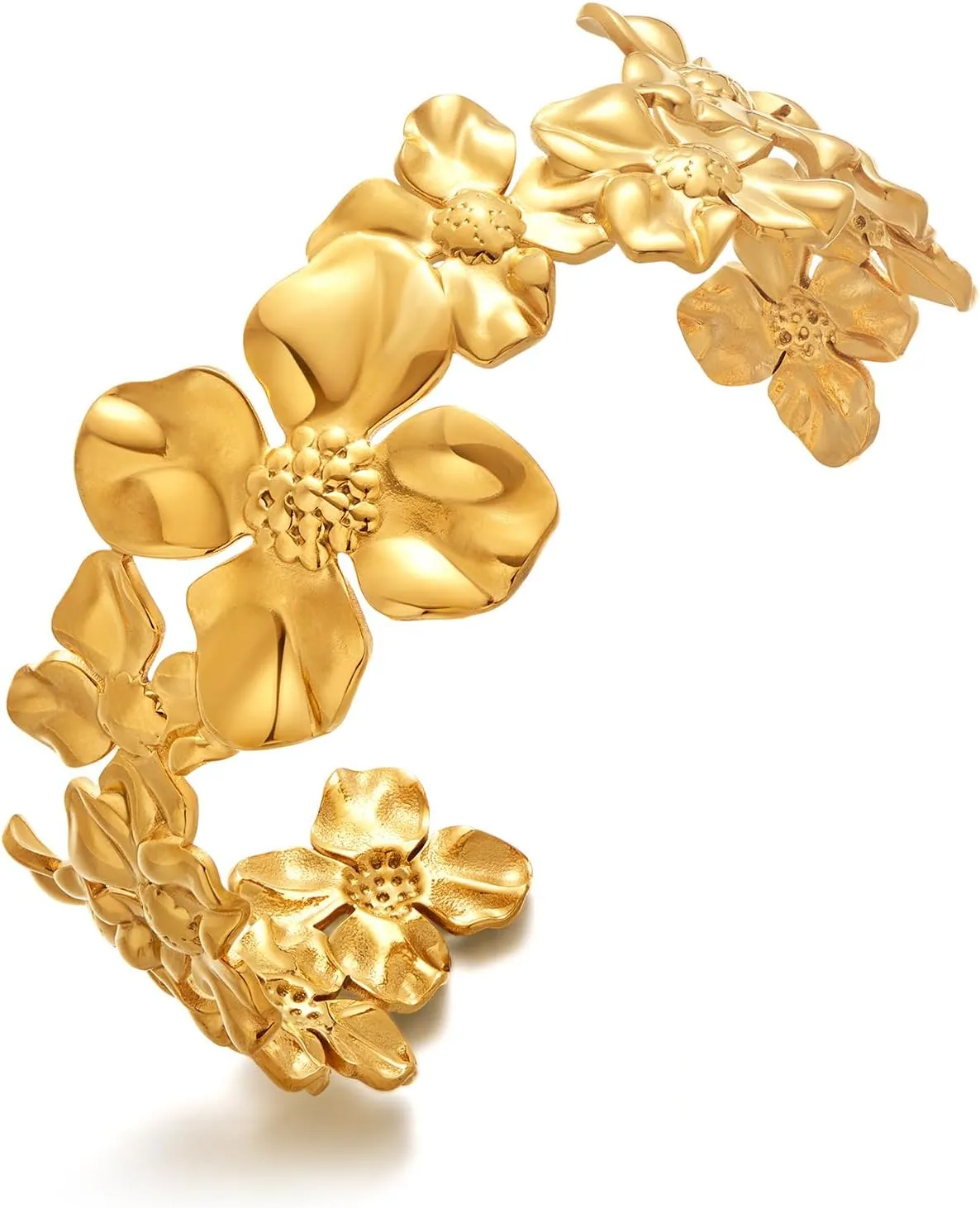 Gold Flower Cuff Bracelets for Women Vintage Boho Irregular Floral Open Bangle Bracelet Fashion Statement Gold Bracelets Wide Arm Cuffs