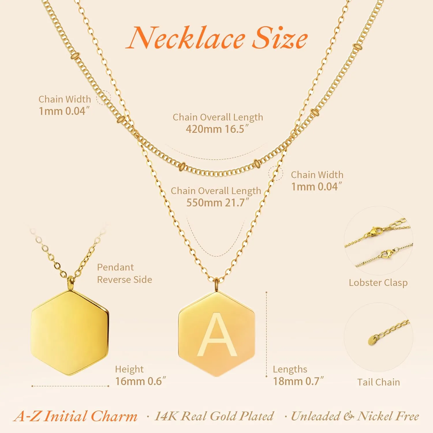 Gold Layered Pendant Necklace Women, 14K Gold Plated Link Chain Initial Personalized Necklaces for Women