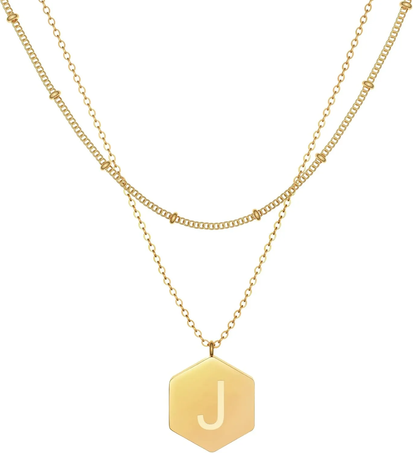 Gold Layered Pendant Necklace Women, 14K Gold Plated Link Chain Initial Personalized Necklaces for Women