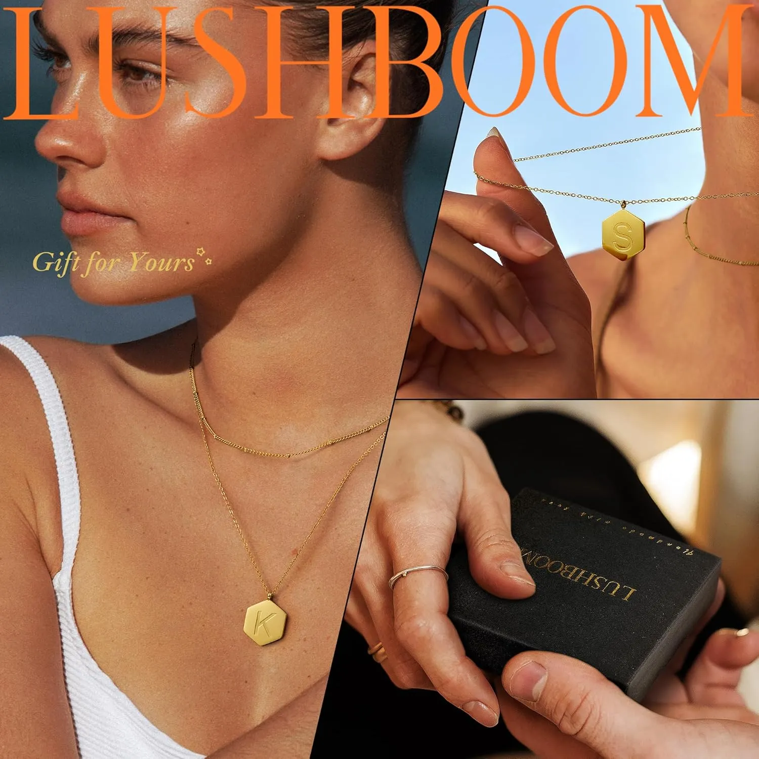Gold Layered Pendant Necklace Women, 14K Gold Plated Link Chain Initial Personalized Necklaces for Women