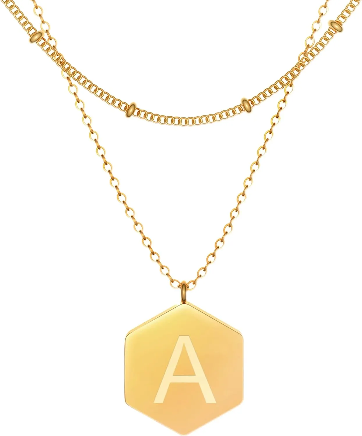 Gold Layered Pendant Necklace Women, 14K Gold Plated Link Chain Initial Personalized Necklaces for Women