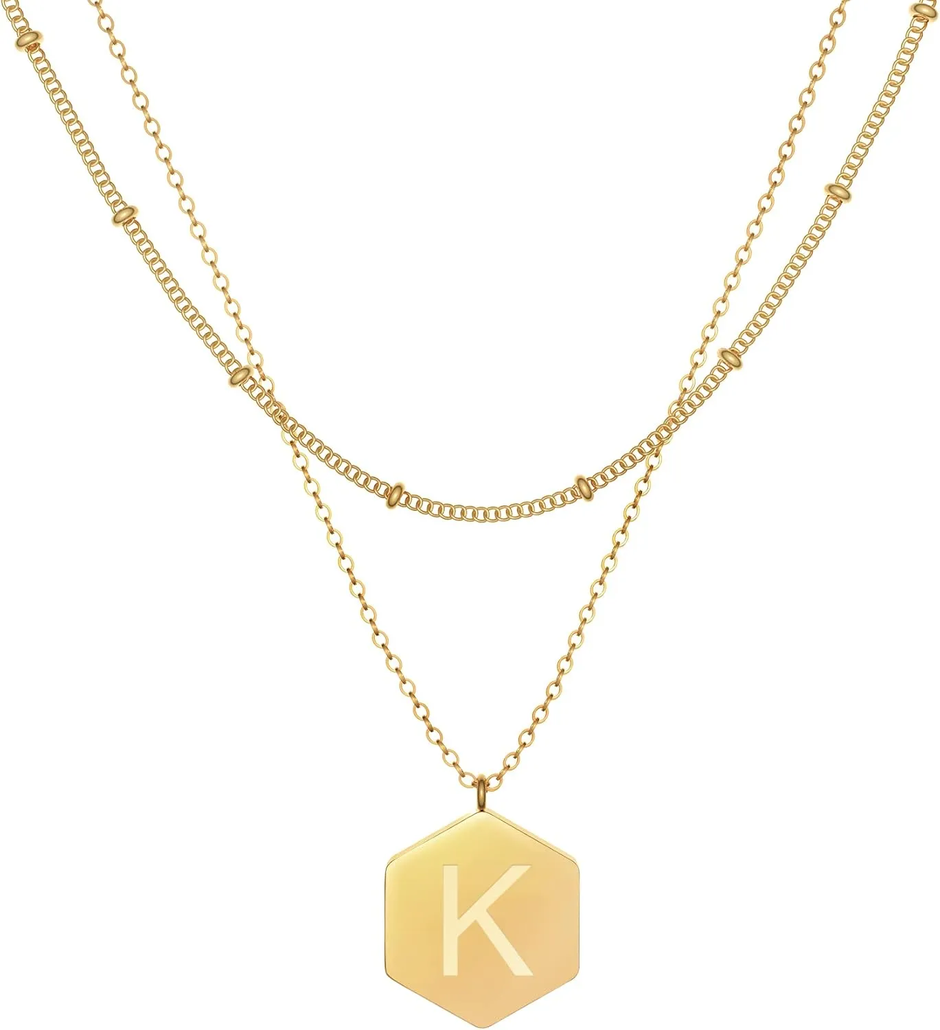 Gold Layered Pendant Necklace Women, 14K Gold Plated Link Chain Initial Personalized Necklaces for Women