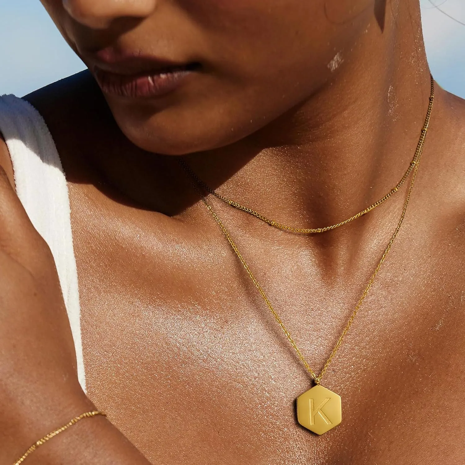 Gold Layered Pendant Necklace Women, 14K Gold Plated Link Chain Initial Personalized Necklaces for Women