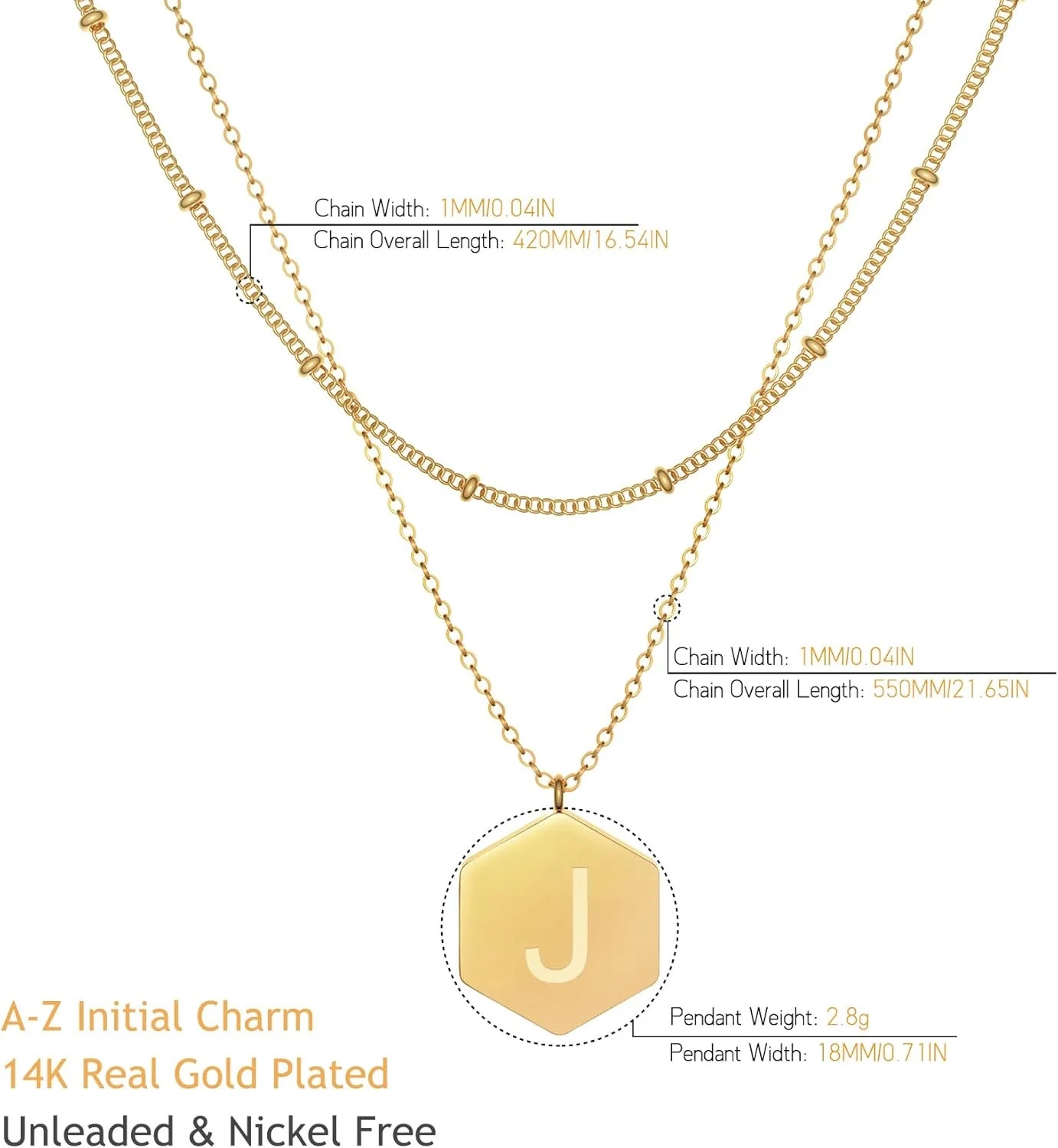 Gold Layered Pendant Necklace Women, 14K Gold Plated Link Chain Initial Personalized Necklaces for Women