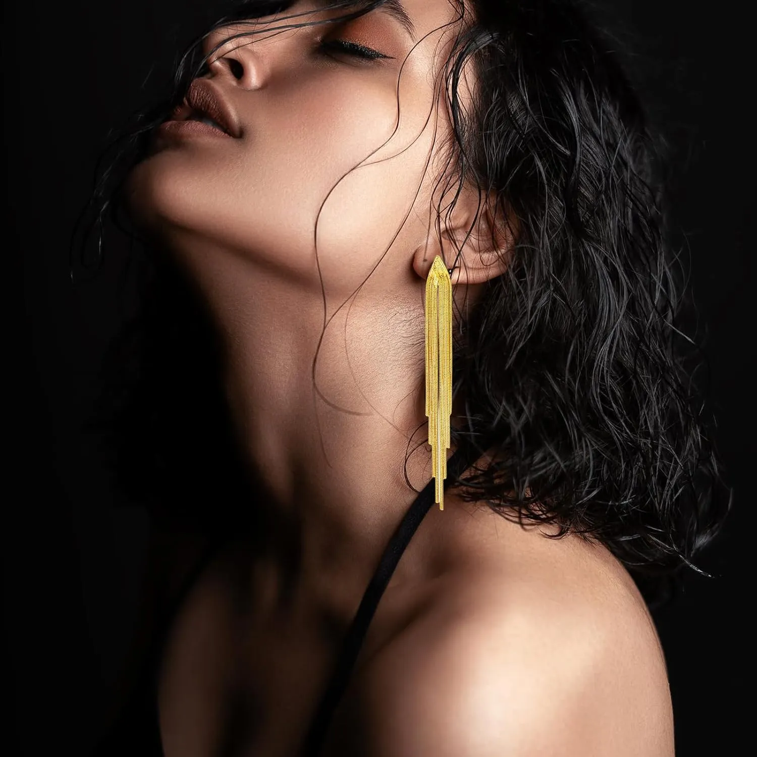 Gold Tassel Earrings for Women,Trendy Long Tassel Dangle Drop Earrings Punk Sleek Metal Chain Earrings Simple Chandelier Tassel Chain Dangle Earrings Wedding Bridesmaid Party Jewelry