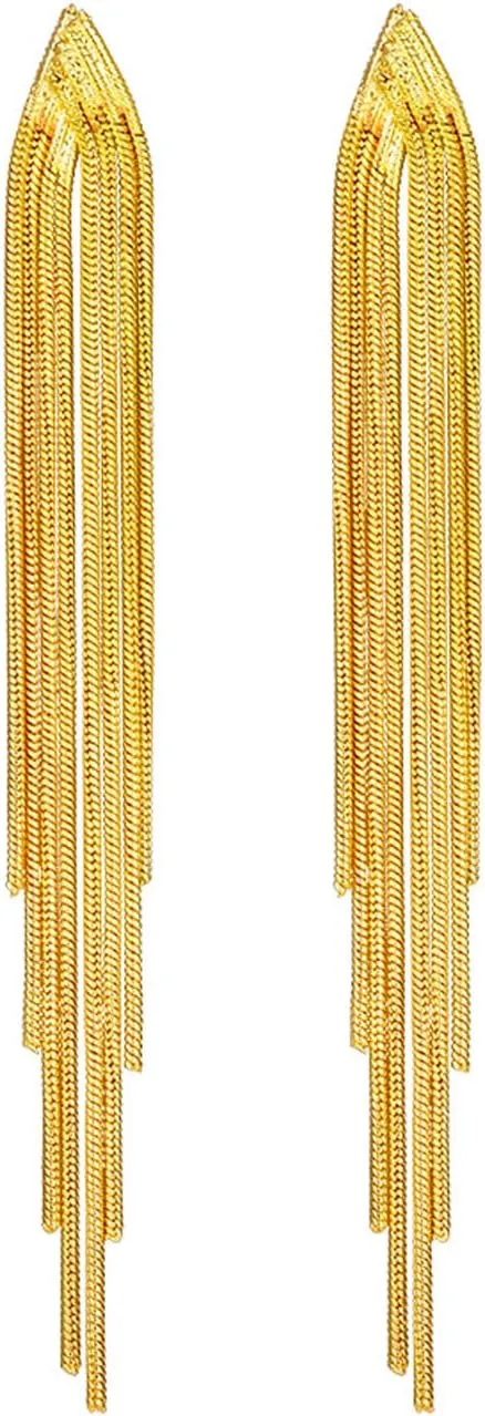 Gold Tassel Earrings for Women,Trendy Long Tassel Dangle Drop Earrings Punk Sleek Metal Chain Earrings Simple Chandelier Tassel Chain Dangle Earrings Wedding Bridesmaid Party Jewelry